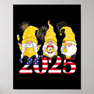 Affiche Joyeux Nouvel An 2025 Eve Party Gnomes Fireworks H