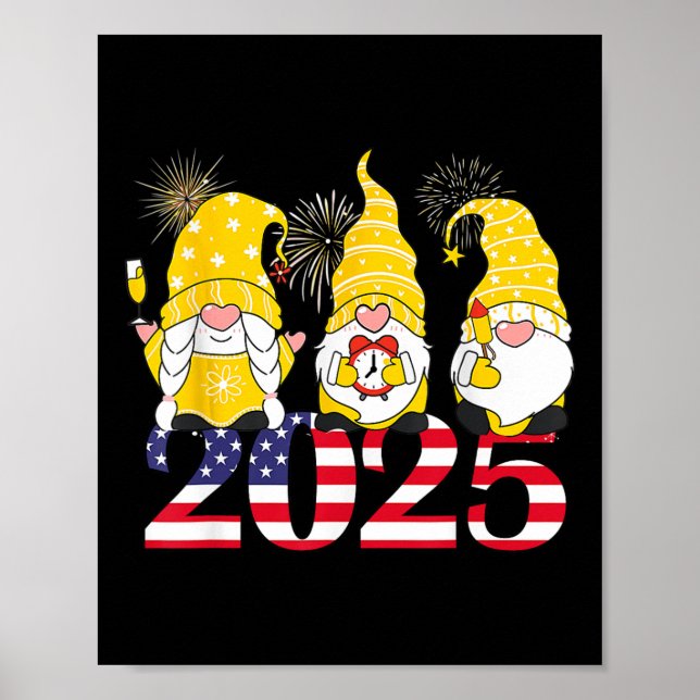 Affiche Joyeux Nouvel An 2025 Eve Party Gnomes Fireworks H (Devant)
