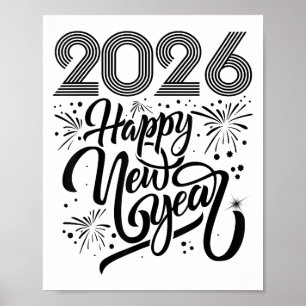 Affiche Joyeux Nouvel An 2026 Feu d'artifice