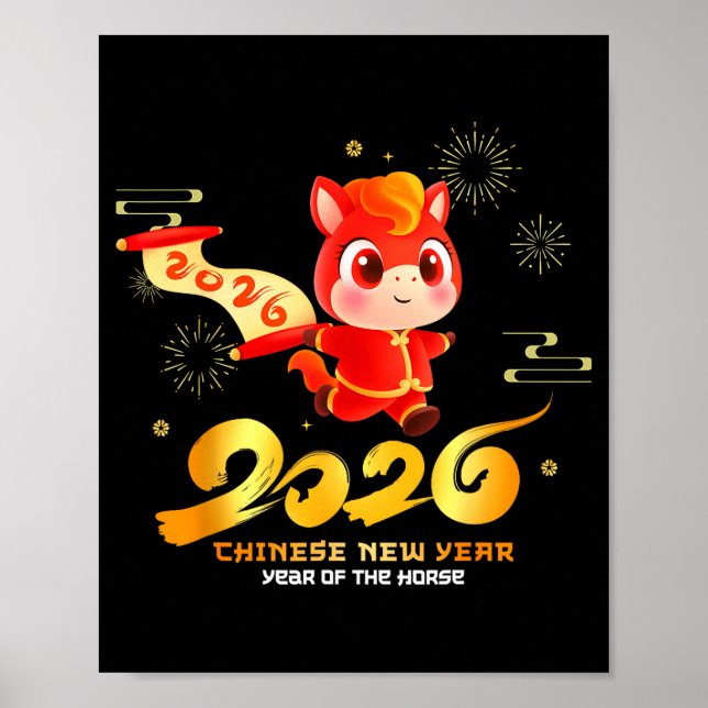 Affiche Joyeux Nouvel An Chinois du Cheval Dessin Animé Mi (Devant)