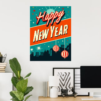 Affiche Joyeux Nouvel An Style Moderne Du Milieu Du Siècle