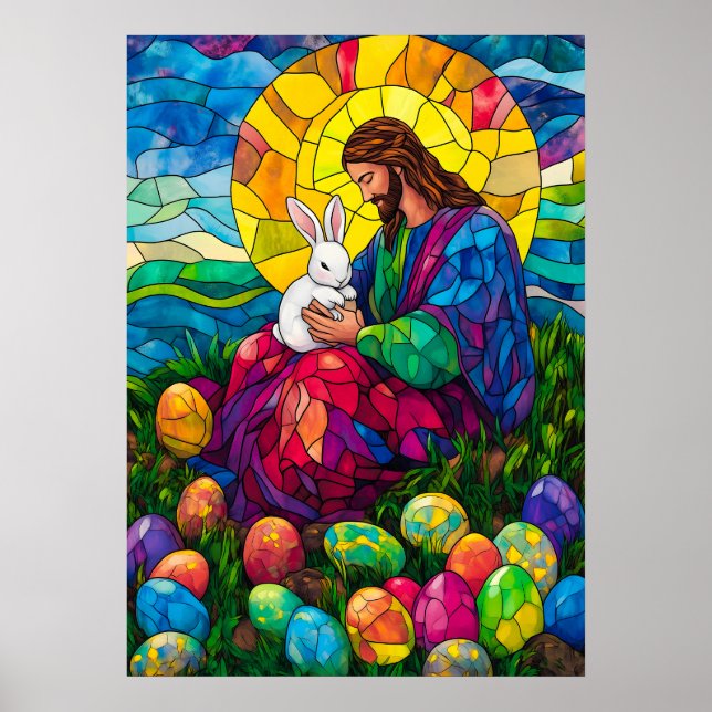Affiche Joyeux OEuf de Pâques Jésus Bunny OEuvre murale (Devant)