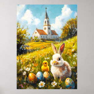 Affiche Joyeux oeuf lapin de l'église chrétienne de Pâques