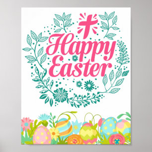 Affiche Joyeux Oeufs de Pâques Souhaite De Belles Fleurs
