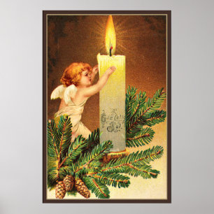 Affiche Joyeux, oeuvre d'art de Noël norvégien de 1906,