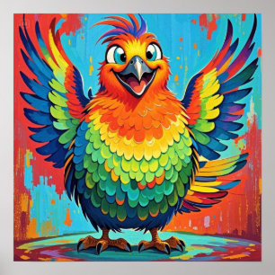 Affiche Joyeux Oiseau coloré art abstrait