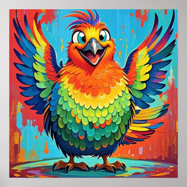 Affiche Joyeux Oiseau coloré art abstrait (Devant)