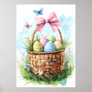 Affiche Joyeux Panier d'oeufs de Pâques vacances