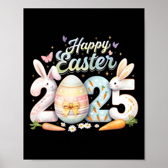 Affiche Joyeux Pâques 2025 Lapin Rabbit Face à la Journée  (Devant)