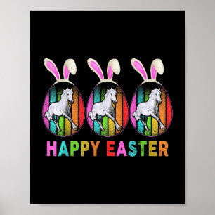 Affiche Joyeux Pâques Cute Bunny Horse fermier Amoureux