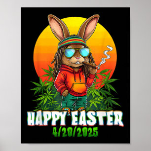 Affiche Joyeux Pâques drôle Fumer lapin de Pâques drôle Ra