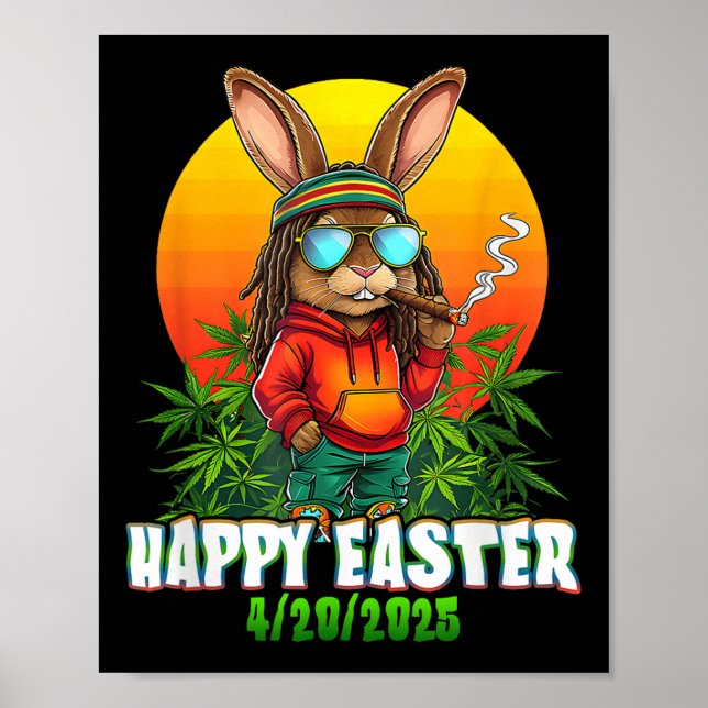 Affiche Joyeux Pâques drôle Fumer lapin de Pâques drôle Ra (Devant)