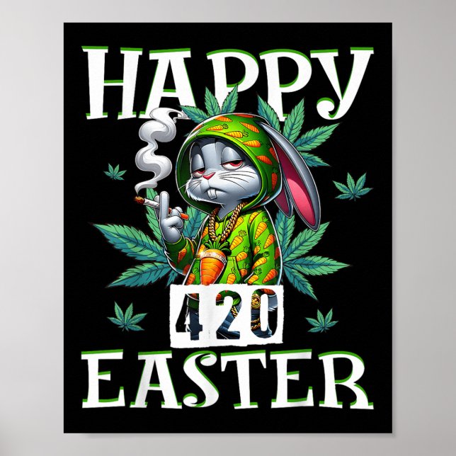 Affiche Joyeux Pâques drôle Fumer lapin de Pâques Hommes F (Devant)
