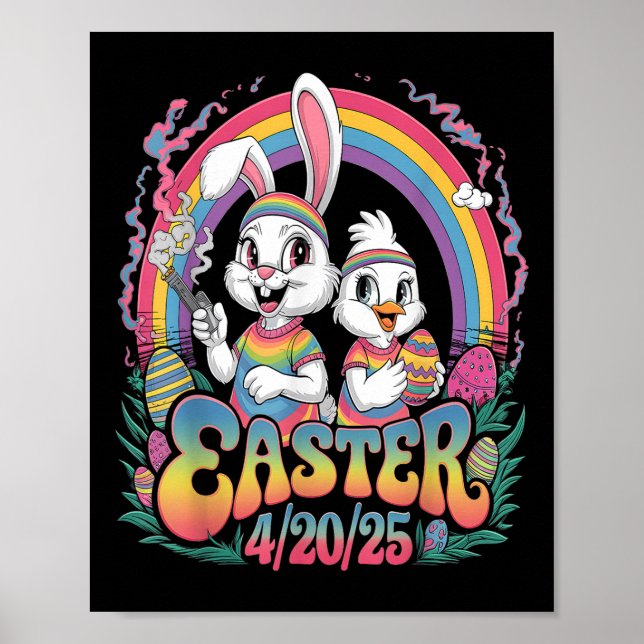 Affiche Joyeux Pâques drôle Fumer lapin de Pâques Hommes F (Devant)