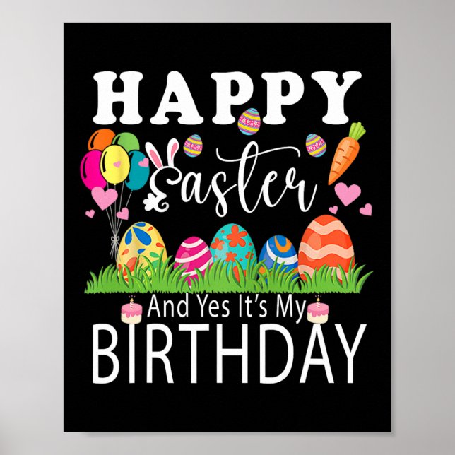 Affiche Joyeux Pâques et oui C'est mon anniversaire Pâques (Devant)