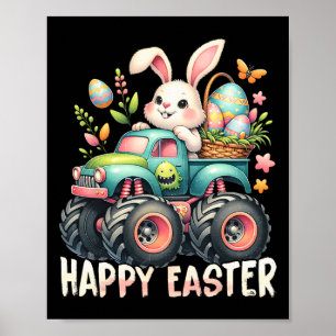 Affiche Joyeux Pâques Funny Construction Camions Enfants B