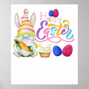 Affiche joyeux pâques gnome, rétro, vintage