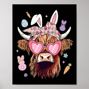 Affiche Joyeux Pâques Heifer Vache Lapin Oreilles Chasse a