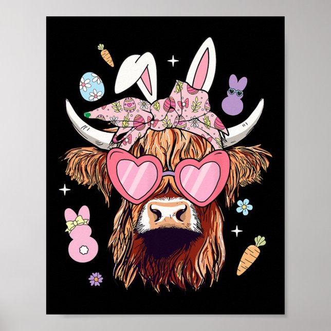 Affiche Joyeux Pâques Heifer Vache Lapin Oreilles Chasse a (Devant)