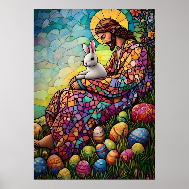 Affiche Joyeux Pâques Jésus en verre tendu Art (Devant)