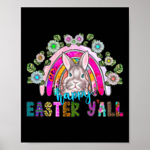 Affiche Joyeux Pâques Y'all Trois oeufs de lapin mignons C