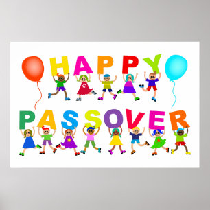 Affiche Joyeux Passover mignon Cartoon Diverse Kids Texte