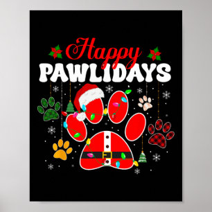 Affiche Joyeux Pawlidays Lumières de Noël Chien Paw Animal