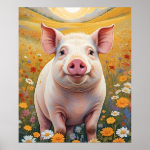 Affiche Joyeux Petit Cochon Sunny Daisy Field
