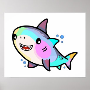 Affiche Joyeux petit requin souriant avec des bulles.