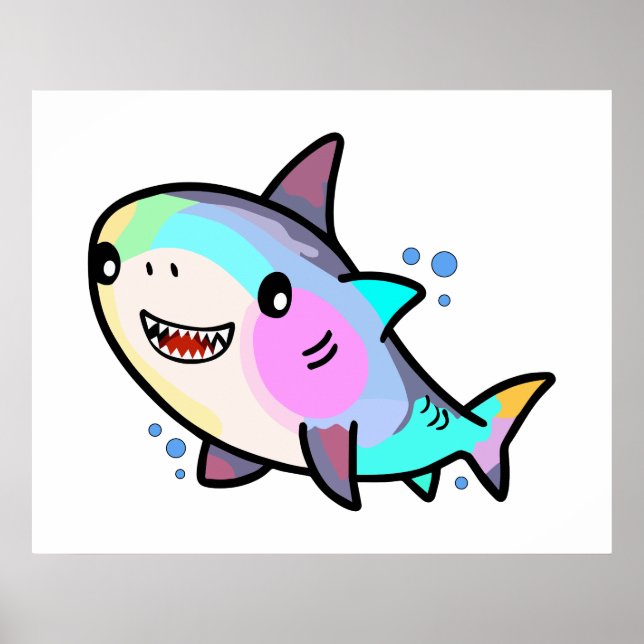 Affiche Joyeux petit requin souriant avec des bulles. (Devant)