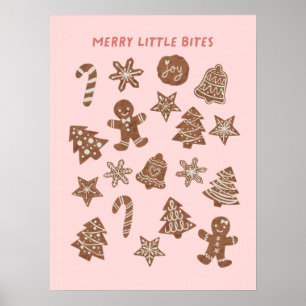Affiche Joyeux Petites Morsures Cookies de Noël Rose