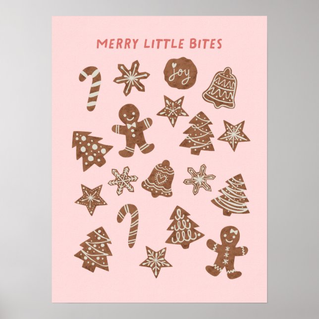 Affiche Joyeux Petites Morsures Cookies de Noël Rose (Devant)