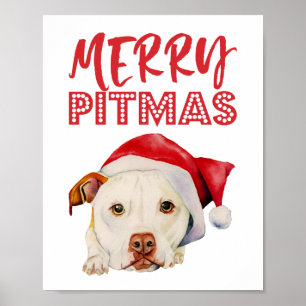 Affiche Joyeux Pitmas   Jote Père Noël Pitbull Dog Christm