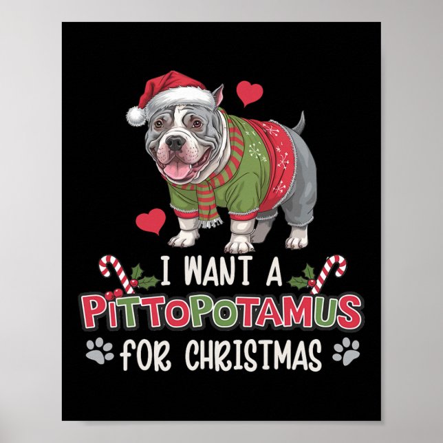 Affiche Joyeux Pitmas Pitbull Chien J'Aime Mon Pittopotamu (Devant)