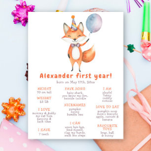 Affiche Joyeux premier anniversaire de renard mignon