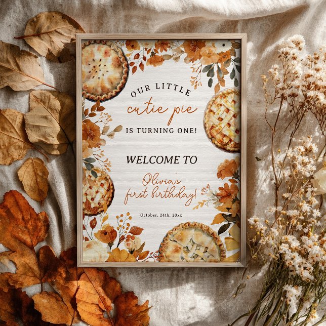 Affiche Joyeux Premier Anniversaire Rustique Automnal Mign (Rustic Fall Neutral Cutie Pie First Birthday Poster)