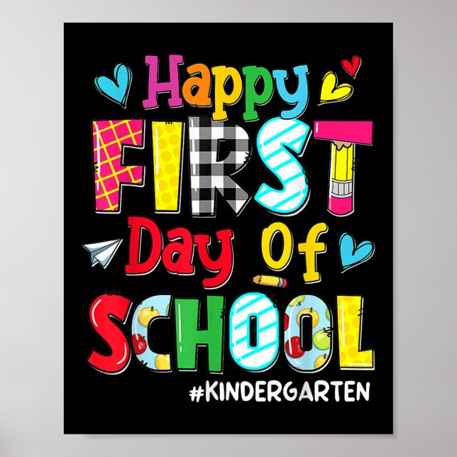 Affiche Joyeux premier jour de classe Crayon Enseignant En (Devant)