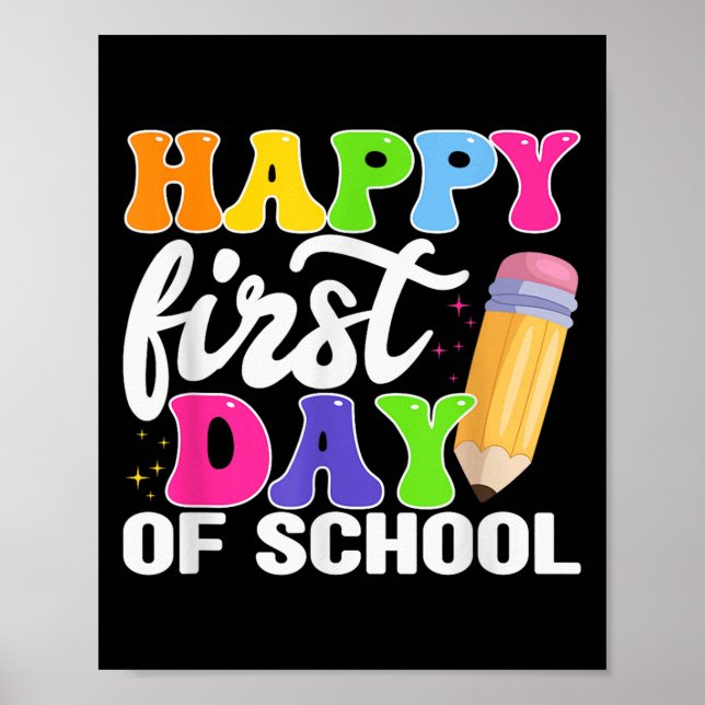 Affiche Joyeux Premier Jour De L'École Crayon Enseignant E (Devant)