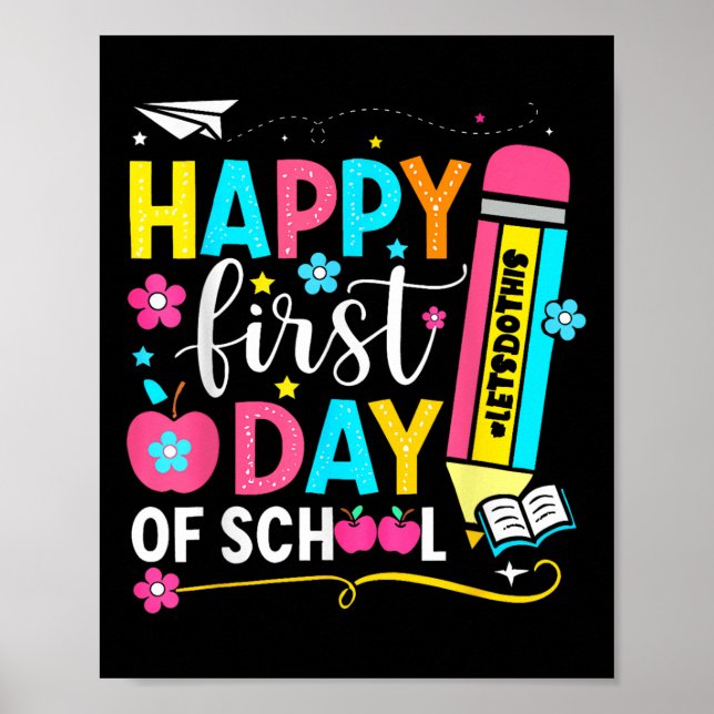 Affiche Joyeux Premier Jour De L'École Crayon Enseignant E (Devant)