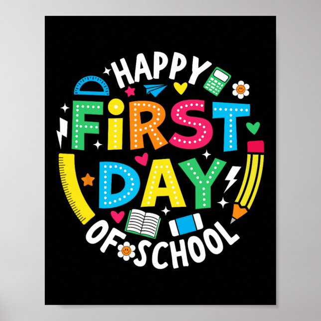 Affiche Joyeux Premier Jour De L'École Crayon Enseignant E (Devant)