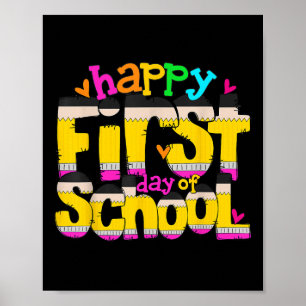 Affiche Joyeux Premier Jour De L'École Crayon Enseignant E
