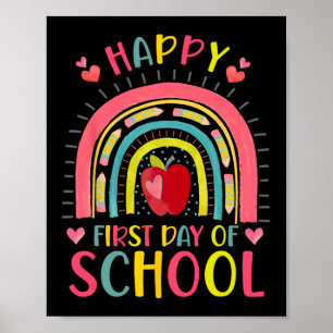 Affiche Joyeux premier jour d'école arc-en-ciel Enseignant