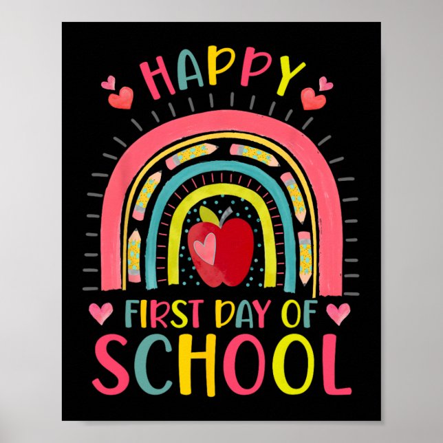 Affiche Joyeux premier jour d'école arc-en-ciel Enseignant (Devant)