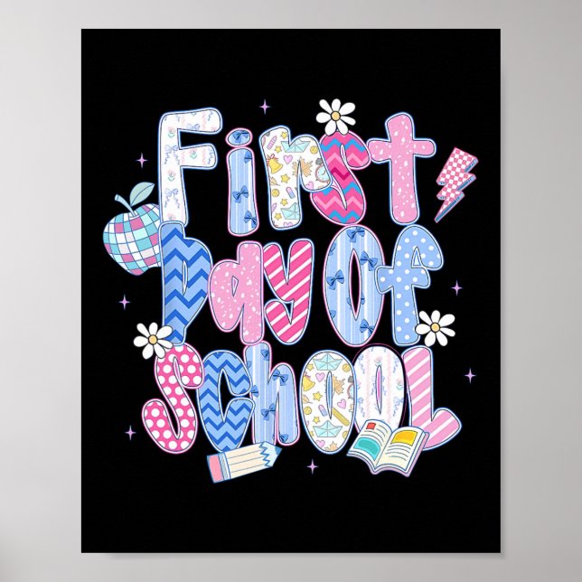 Affiche Joyeux premier jour d'école Bonjour professeur Enf (Devant)
