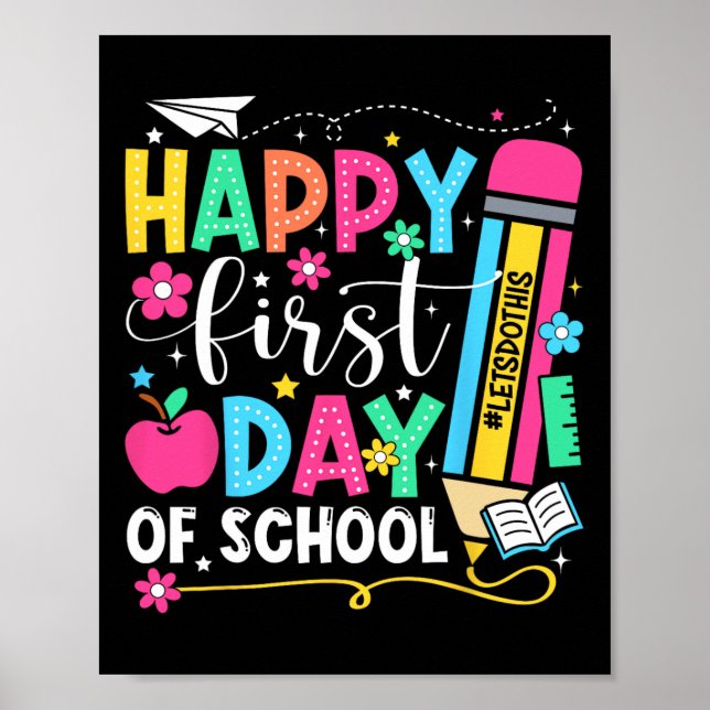 Affiche Joyeux premier jour d'école crayon enseignant enfa (Devant)
