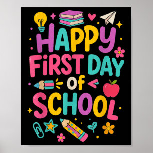 Affiche Joyeux premier jour d'école professeur élève rentr
