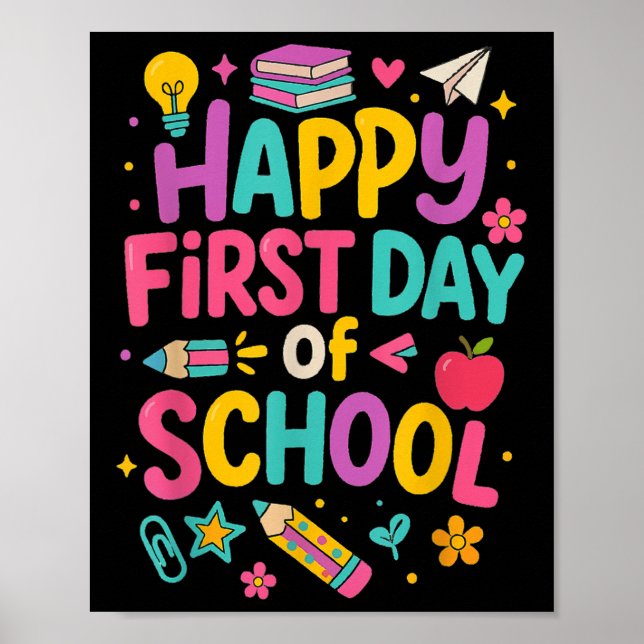 Affiche Joyeux premier jour d'école professeur élève rentr (Devant)