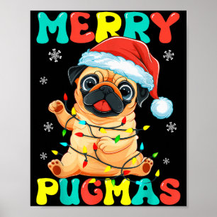 Affiche Joyeux Pugmas Pug Noël Santa Pug Xmas Lumières D