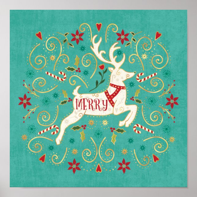 Affiche Joyeux Reindeer Turquoise (Devant)