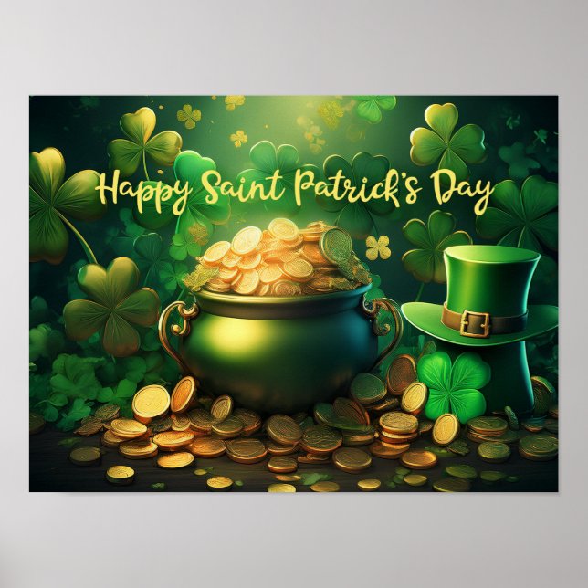 Affiche Joyeux Saint Patrick's Day Pot of Gold Coins (Devant)